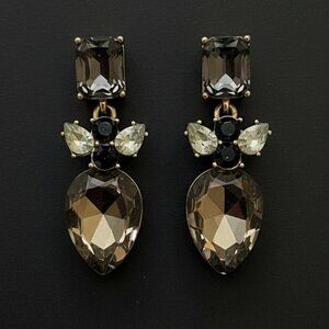 J. Crew Gold and Silver Drop Earrings with Faceted Teardrop Pineapple Design